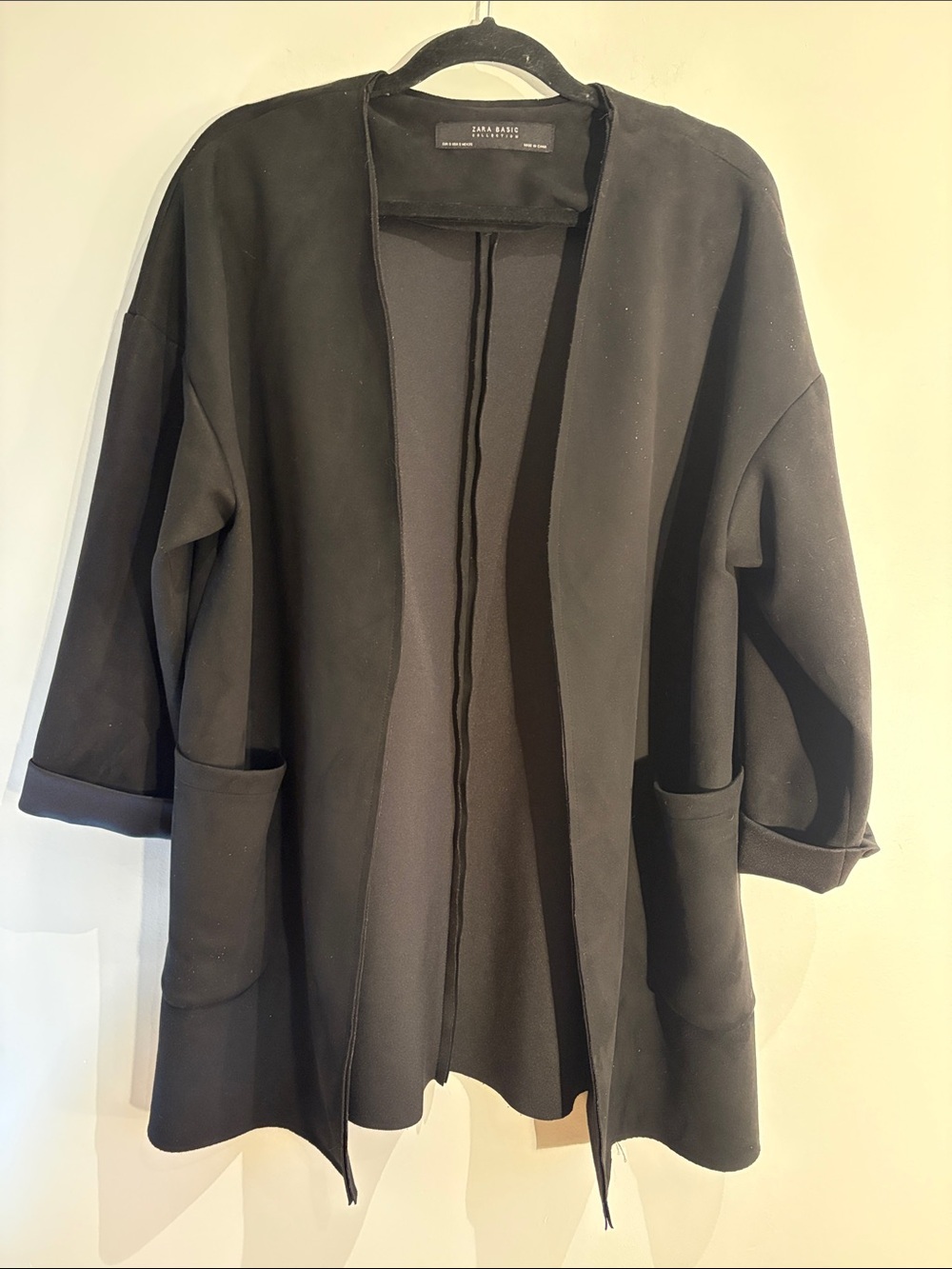 Zara Basic Collection Black Longline Open Front Jacket Size S